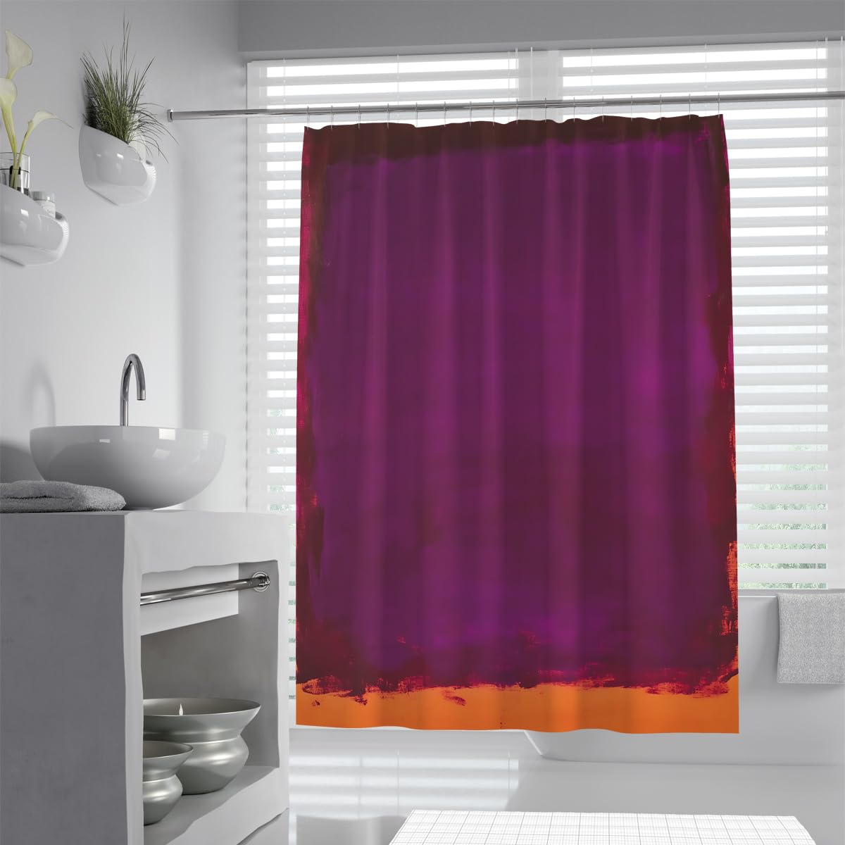 OLLIAR Home Abstract Shower Curtain Extra Long Modern Minimalist Watercolor Painting Purple Color Blocks Farmhouse Bathroom Curtain Set Bath Accessories 180x220cm