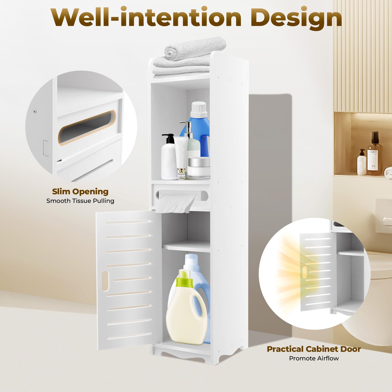 Armario De Baño De 20 X 20 X 80 Cm, Armario De Pie Multifuncional Para Ahorrar Espacio En Baño, Cocina, Dormitorio, Color Blanco