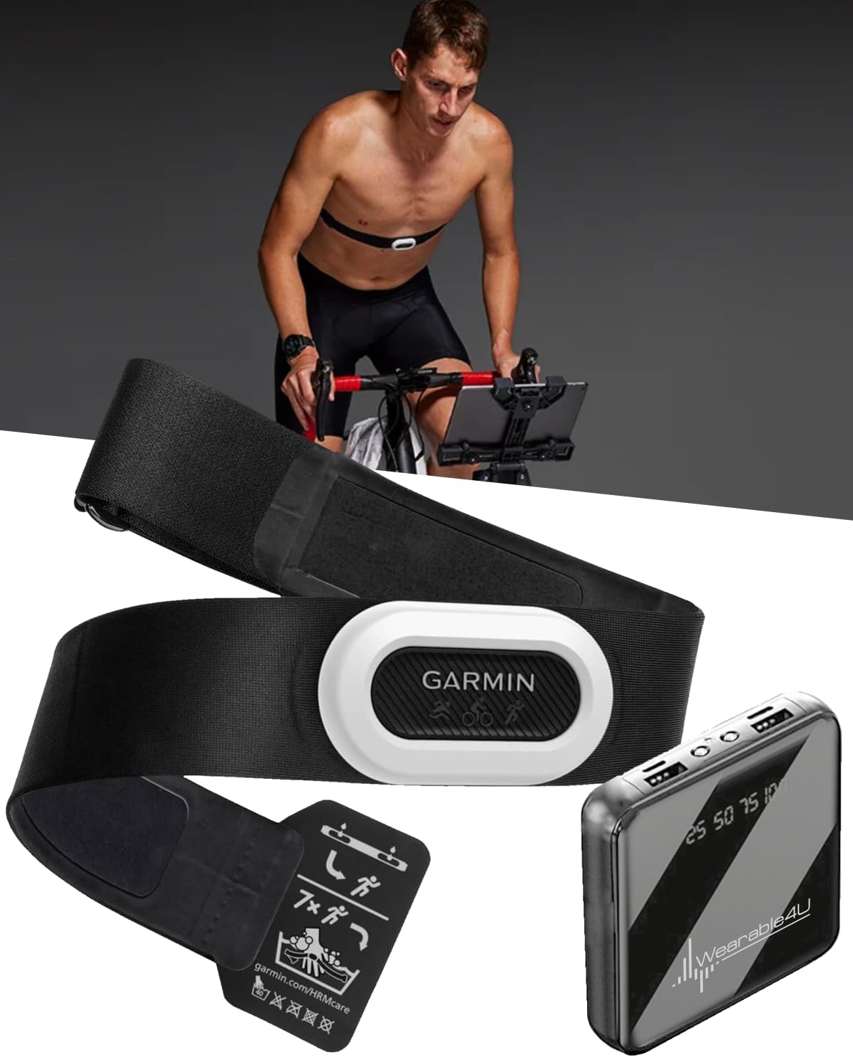 Garmin HRM-Pro Plus Premium, Chest Strap Heart Rate Monitor, Running Dynamics, ANT+, Bluetooth with Wearable4U Power Bank Bundle