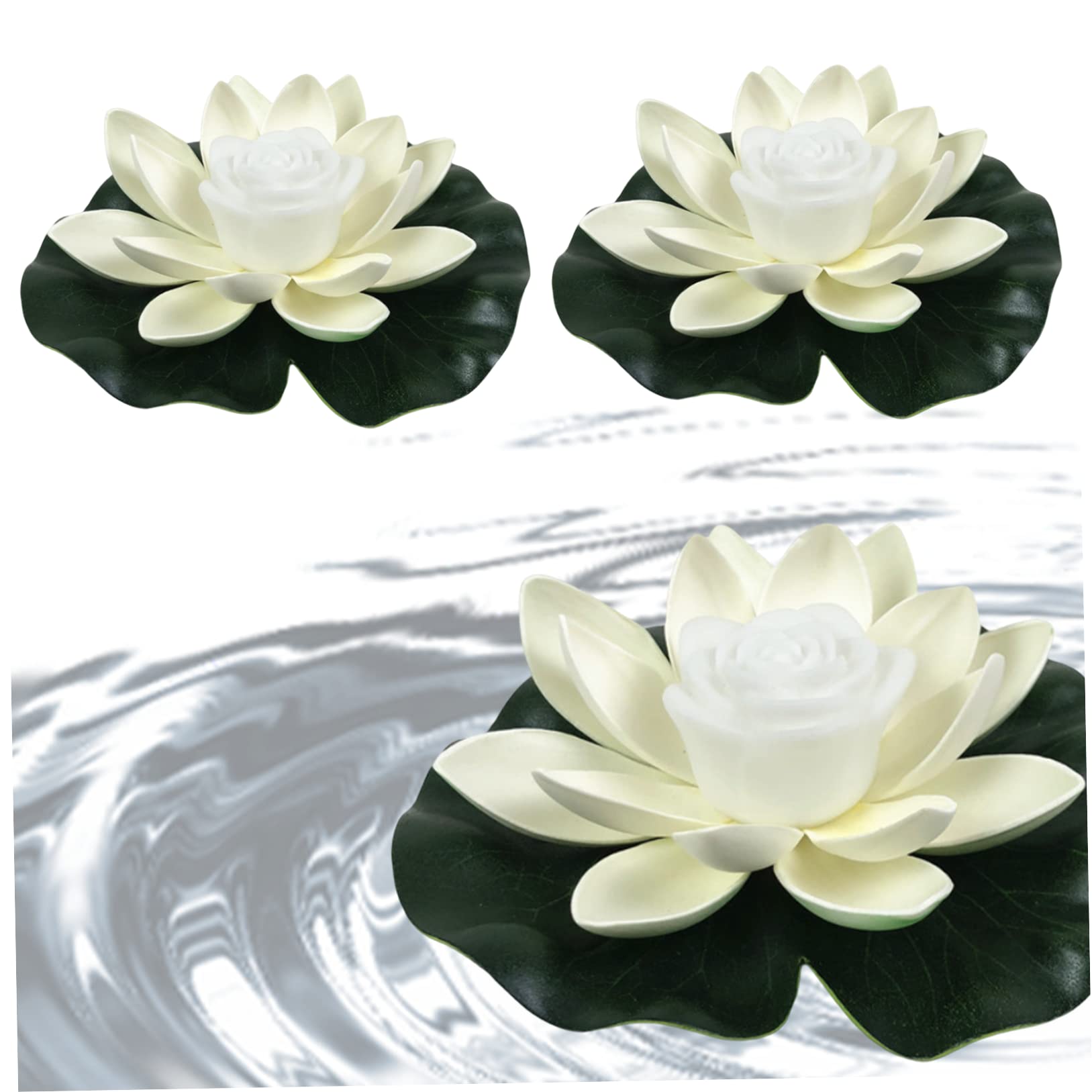 3Pcs Floating Pool Light, Solar Powered Pond Light, Floating Lotus Flower Light with Color Changing,Led Lifelike Floating Lamp Battery Operated Lily Pad Flower (White, 7.09 Inch)