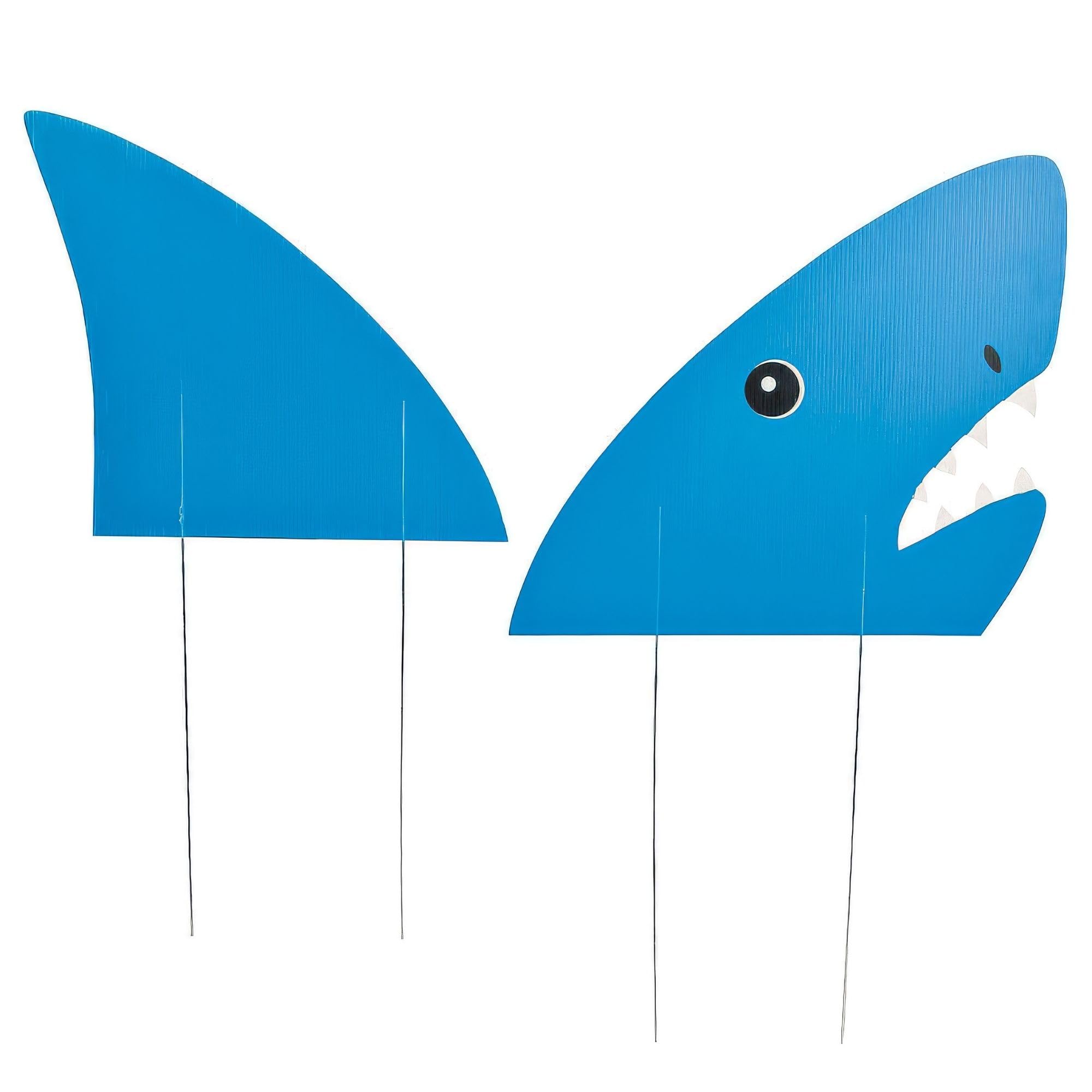 Fun Express Land Shark Yard Sign Set - 2 Pieces, Shark Yard Decor, Fun Outdoor Decoration, 14" - 16" Size for Parties & Events