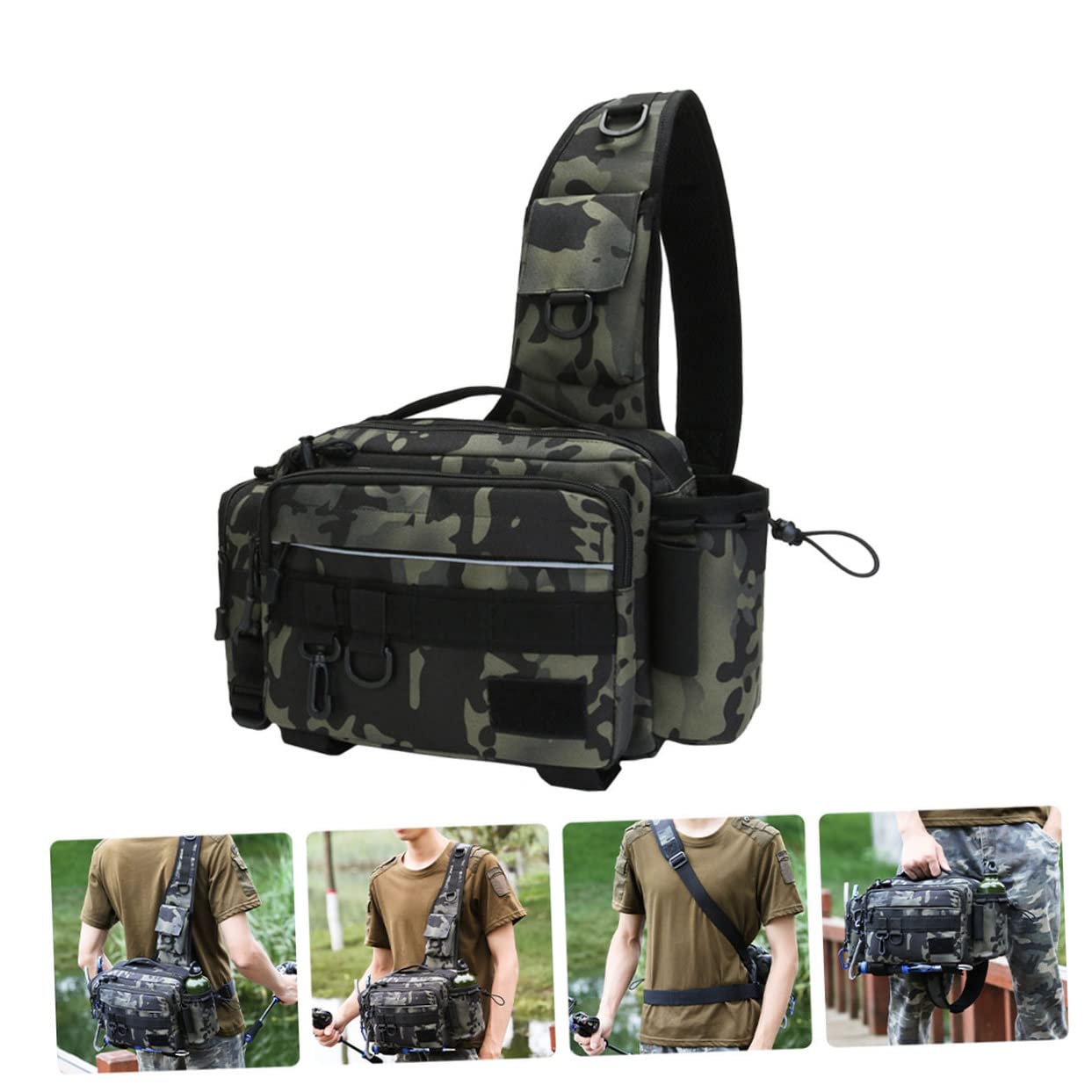 Garneck 1pezzi Borsa per Attrezzatura da Pesca Marsupio Multifunzionale Borsa Tracolla Resistente in Nylon Militare Cinghie Regolabili Adatto per Esterni e Pesca all Aperto