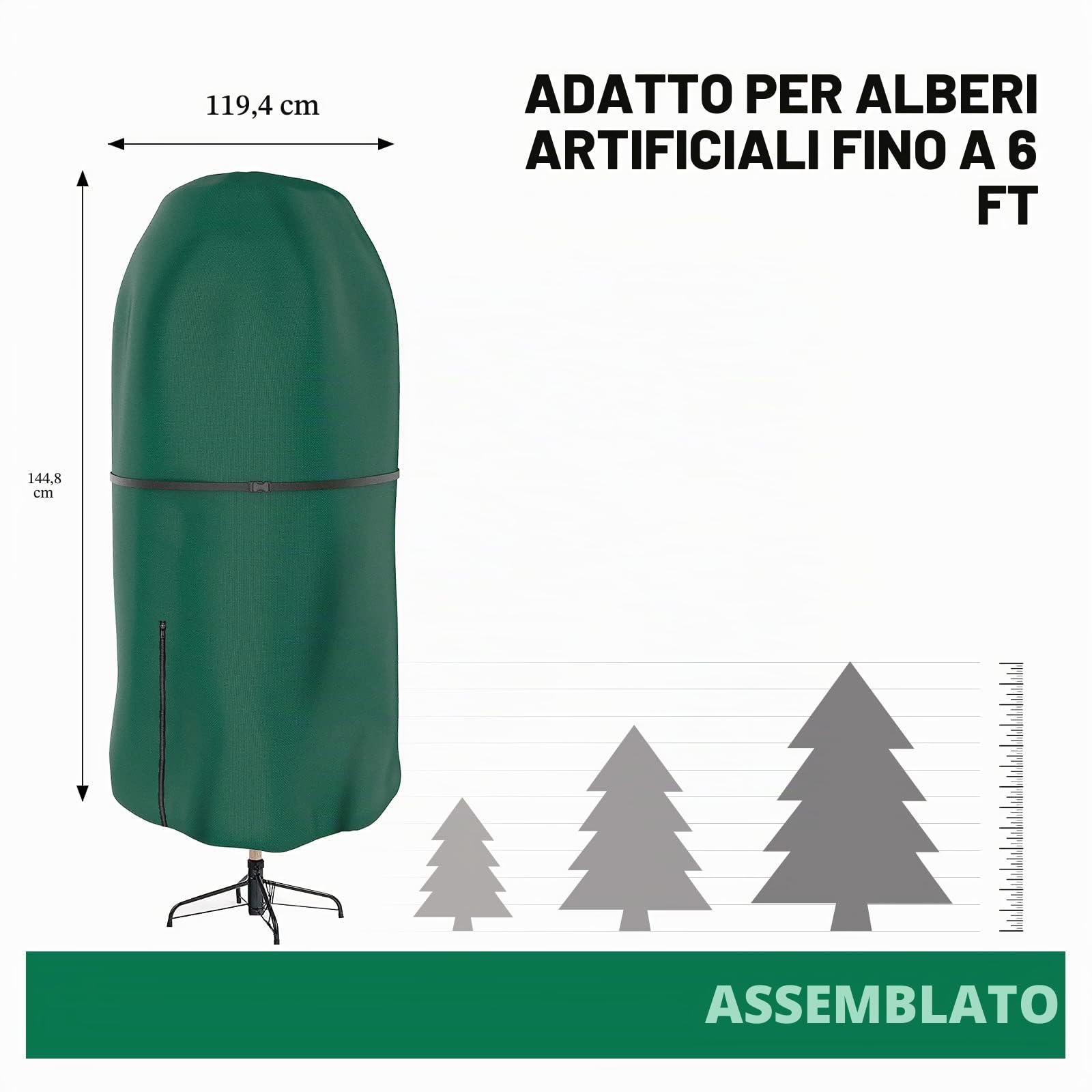 Borsa portaoggetti per albero di Natale, impermeabile Oxford con doppie cerniere, custodia per il trasporto per alberi di Natale fino a 6 piedi e altre decorazioni natalizie, verde..…