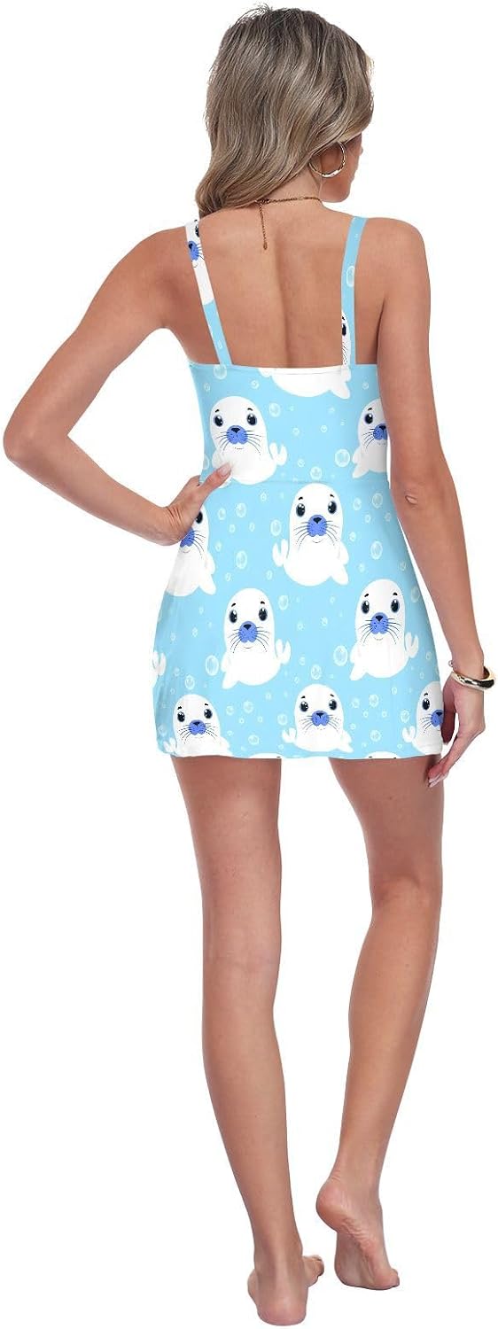 Ocean Seal Blue Women's One Piece Swimsuits Tummy Control Bathing Suits S A2302856