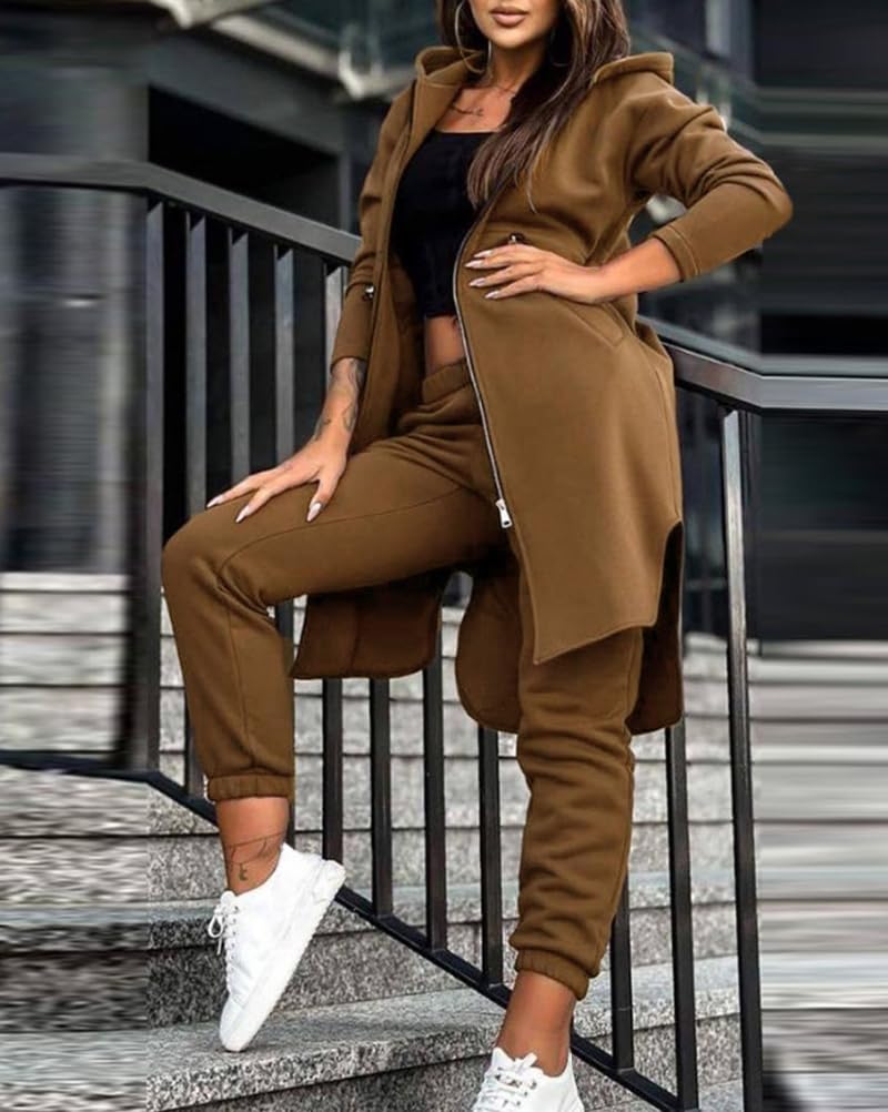 Onsoyours 2 Pièce Survêtement Femme Ensemble Jogging Femme Sportswear Sweat Zippé à Capuche à Manches Longues Pantalon de Sport Combinaison de Sport pour Fitness