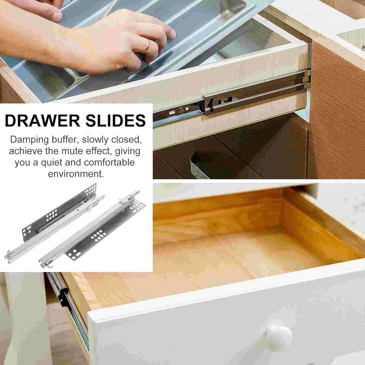 2 Pcs Drawer Hidden Slides Heavy Duty Mute Replacement Cabinet Undermount Cold Rolled