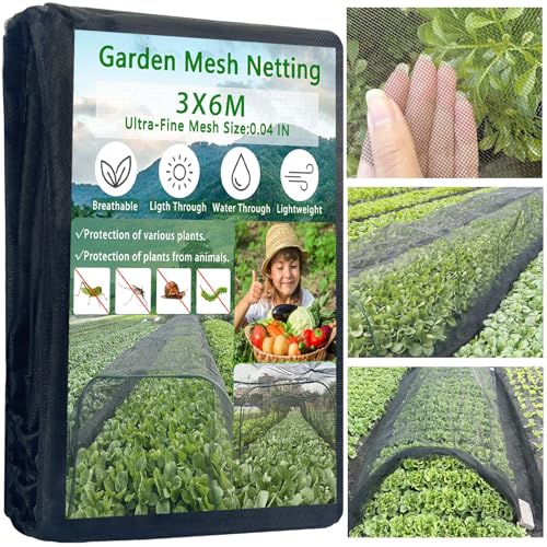 3x6M Thickened Black Nano PPT Garden Netting Reusable and Durable Ultra-Fine Insect Mesh for Vegetable Fruits Flowers Brassicas Grass Seed Cover Protection from Birds Pest Bug Eating 30% Shade Rate