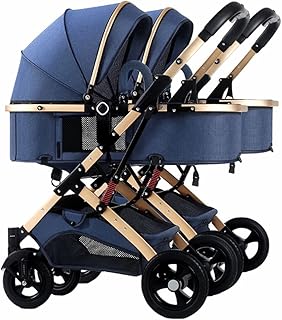 Twins Baby Stroller Carriage for Newborn Can Sit Lie, Double Baby Pram Stroller for Infant and Toddler, Detachable Baby Pushchair Trolley Portable Strollers with Mosquito Net (Color : Blue B)