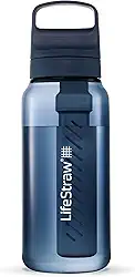 LifeStraw Go Series – Garrafa de filtro de água sem BPA para viagens e uso diário, remove bactérias, parasitas e microplásticos, melhora o sabor, 1L do Mar Egeu