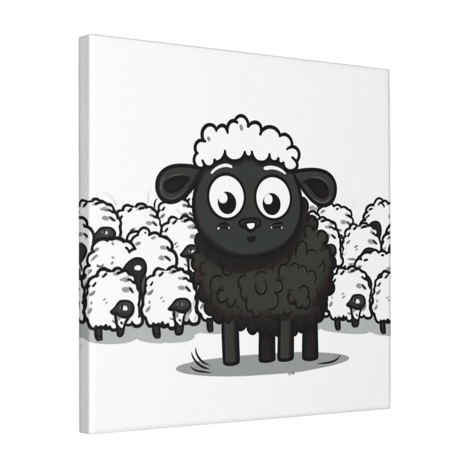 KLOPH Cartoon Black White Sheep Canvas Wall Art for Living Room 16"x16" Modern Artwork Painting for Bathroom Hanging Canvas Prints Aesthetic Wallart for Bedroom Kitchen Office Wall Decor