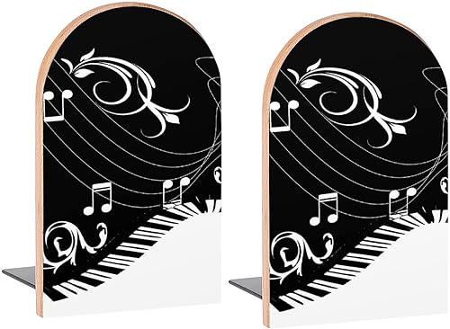 Sujetalibros decorativos de madera con notas musicales negras para estantes, habitación de los niños, escritorio en casa, oficina, libros para