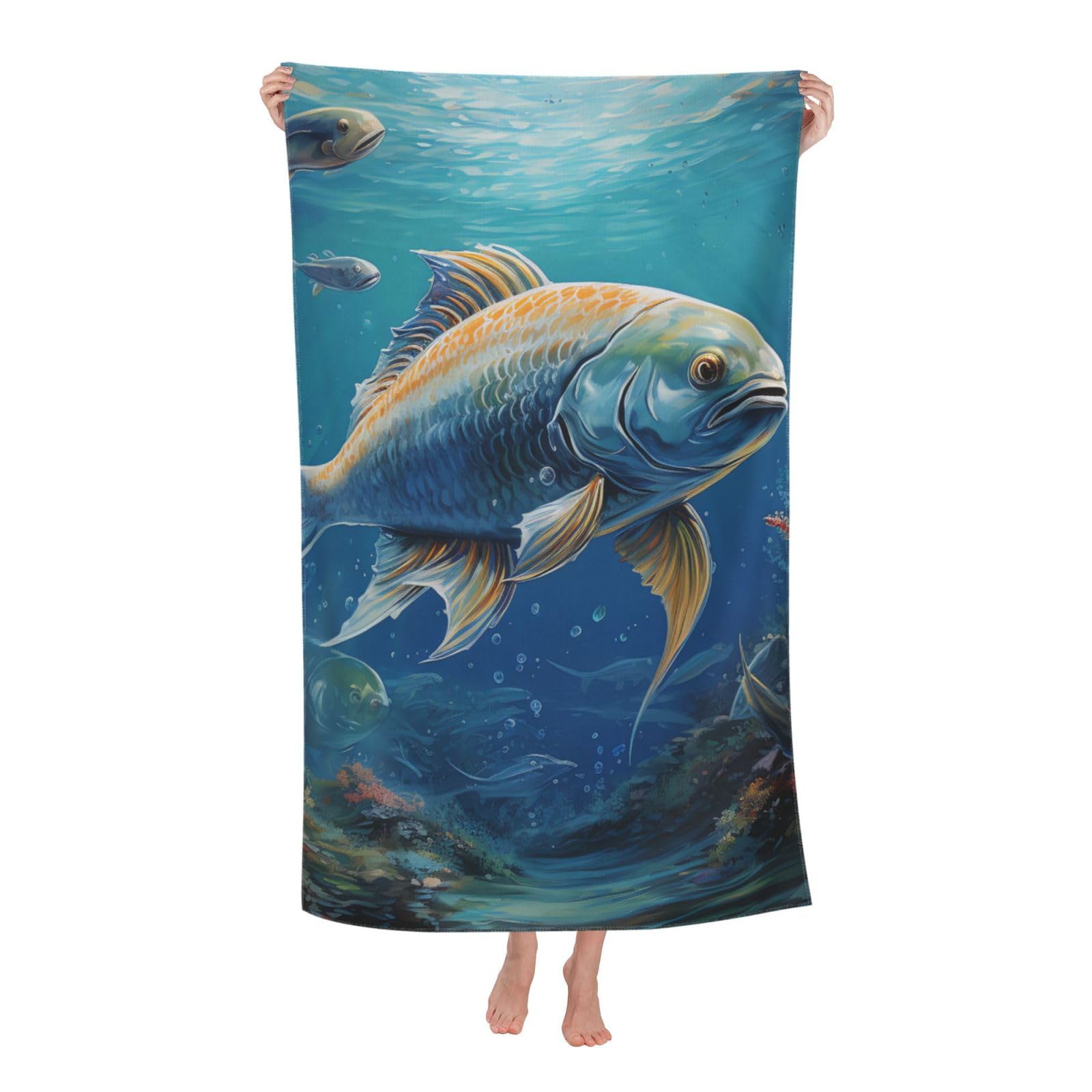 HLBSDM Ocean Fish Beach Towel 52 x 32 in Vacation Essentials Quick Dry Sand Free Pool Swim Towel Super Absorbent Bath Towels Oversized Gym Towels Travel Blanket Gift