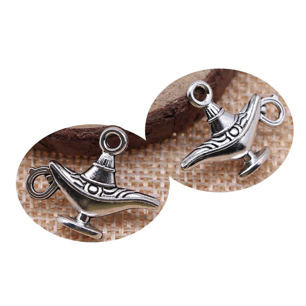 honggui1111-20pcs Charms Aladdin Magic Lamp Genie 22x18mm Pendants Making DIY Handmade Tibetan Jewelry (Antique Silver Color)