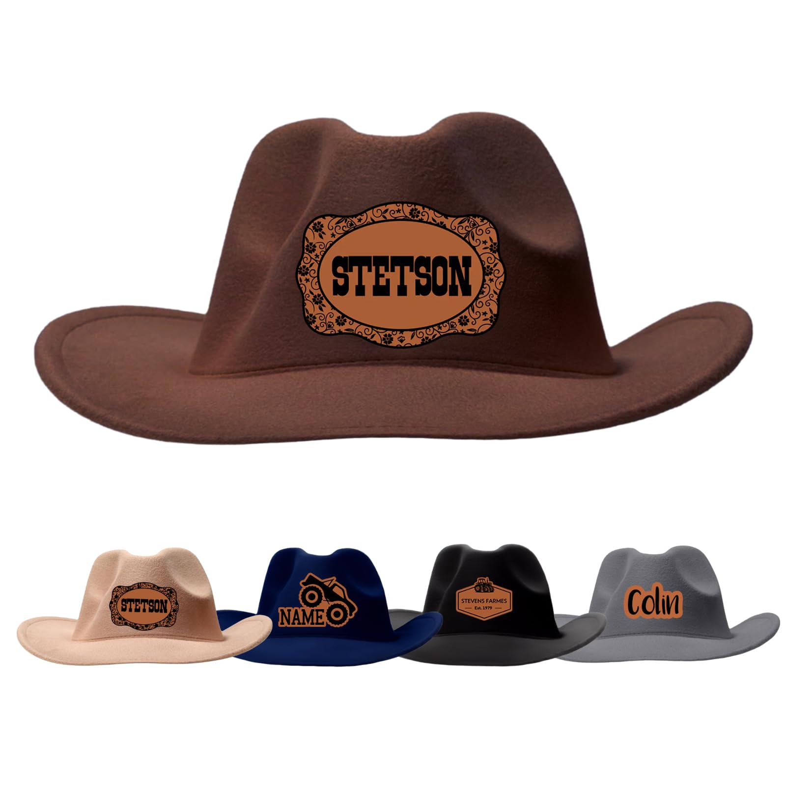 Personalized Western Cowboy Hat for Men - Custom Name Dad Son Hat - Sewn Leather Patch Cowgirl Hats for Women