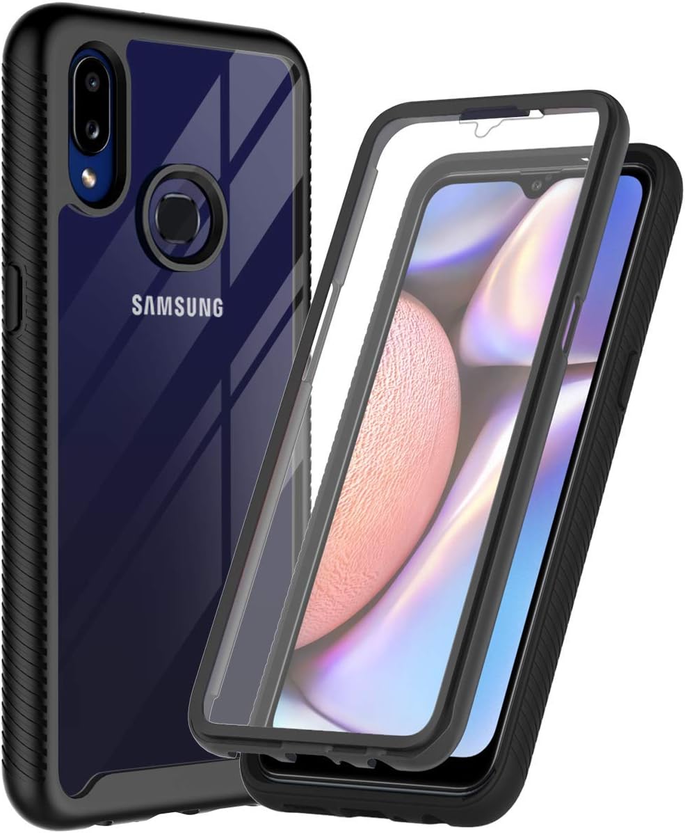 ONOLA Designed for Galaxy A10S Case,Three Defense Built-in Screen Protector Crystal Clear Full Body Shockproof Slim Fit Cover for Samsung Galaxy A10S Phone (Clear/Black)