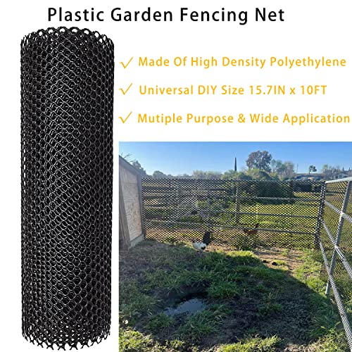 Plastic Chicken Wire Fence Mesh 15.7In X 10Ft Hexagonal Plastic Poultry Netting For Chicken, Black Upgraded Plastic Garden Mesh Fencing For Gardening Wire Frame For Crafts, Balcony Protection Net #TOP1