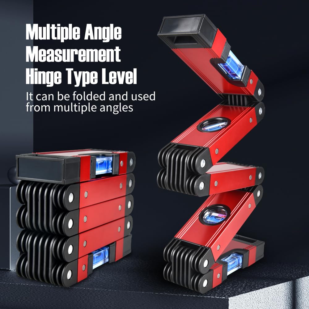 Herramienta de nivel plegable multifunción, 28 pulgadas, multiángulo, plegable, medición precisa, nivel de aleación de aluminio, herramientas de carpintería con 4 burbujas de nivel para