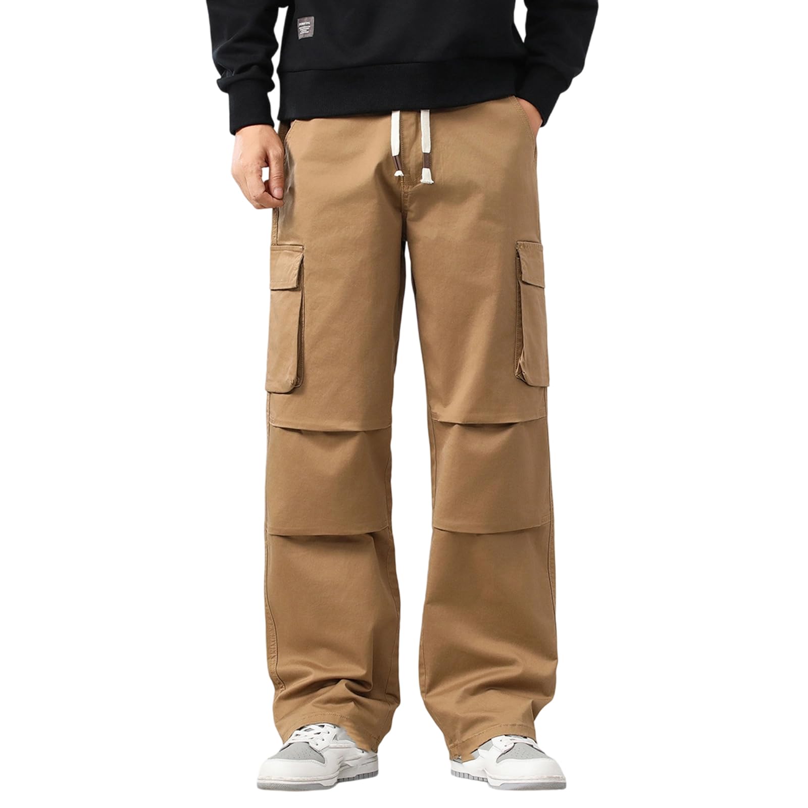 Pantaloni cargo per uomini in cotone a gamba dritta, vestibilità rilassata, pantaloni da lavoro casual con tasche a lembi