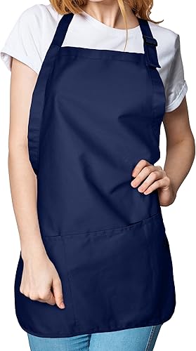 Miniatura 5 de Delantal para restaurante comercial o para el hogar, hilado de polialgodón, con 3 bolsillos, M, Azul marino