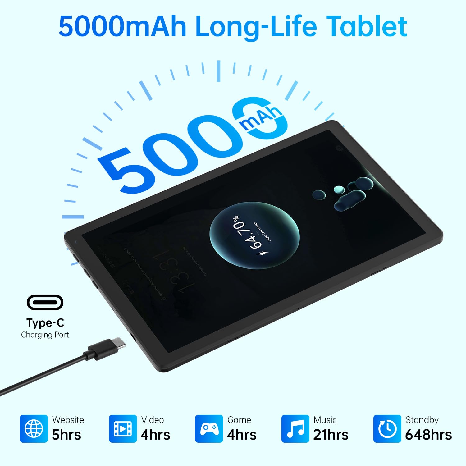 MUISOO Android 16 Tablet, 10.4 inch Tablet, 20GB RAM 64GB ROM(1TB TF Expand), 5MP+8MP Camera, WiFi 6, BT5.4, 1280 * 800 IPS, 5000mAh, Dual Speakers Pad PC Tablets, Black — view 6