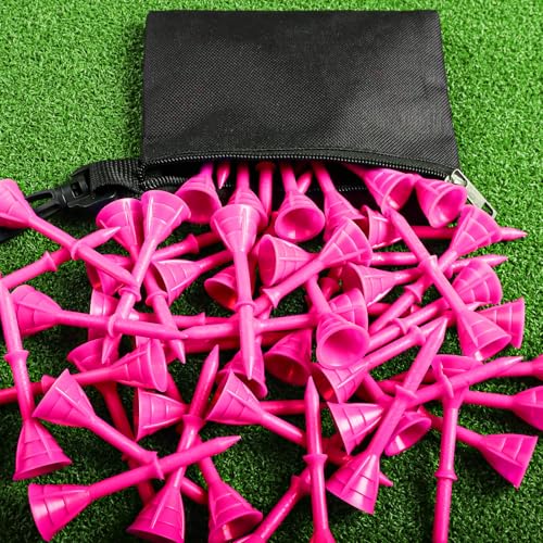 VEASAERS Golf Tees Plastic 3 1/4 inch Unbreakable 30 Pack with Pouch Bag, Durable Stable Available 83 mm Long Tee for Golfer Practice (Pink)