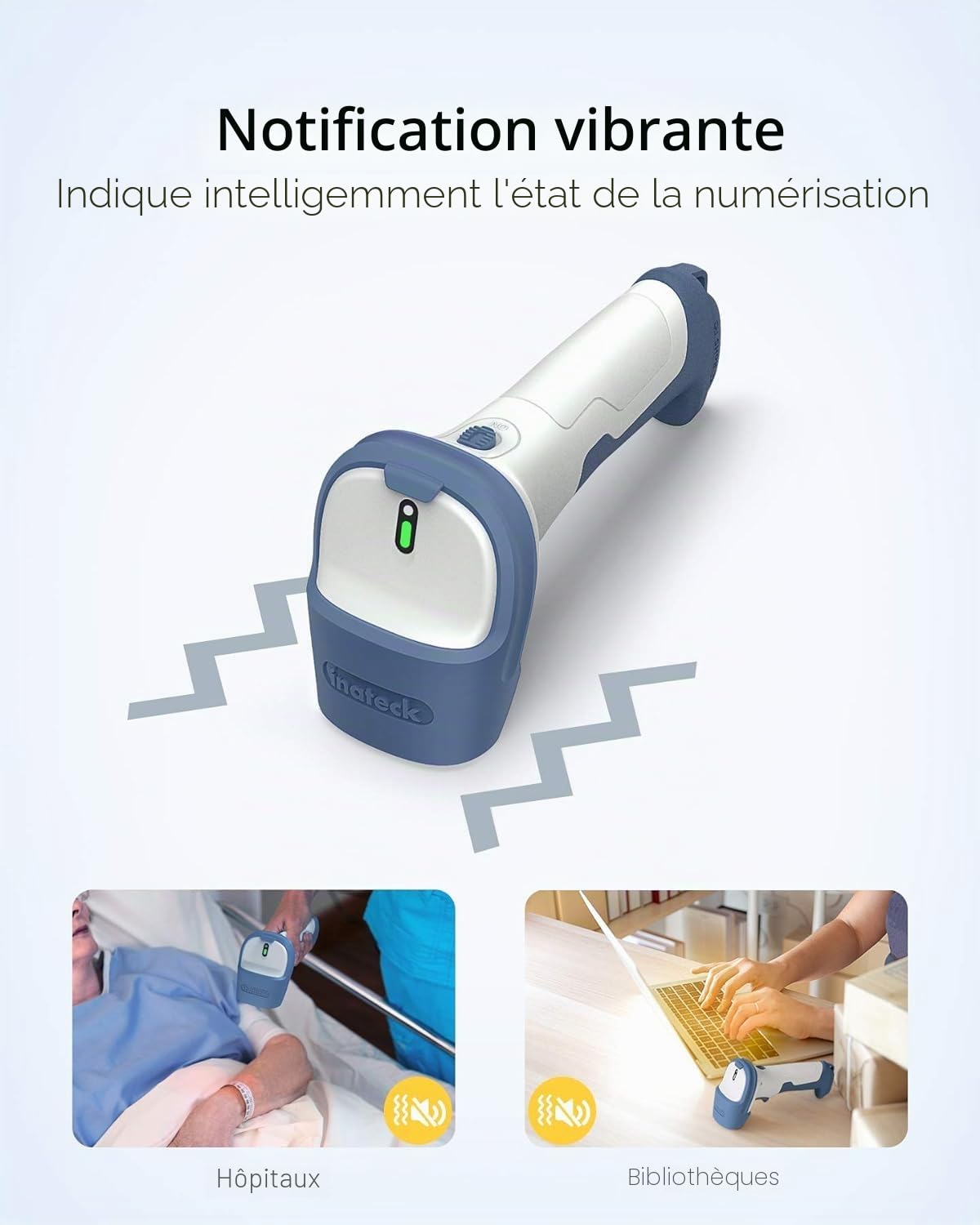 Inateck 2D Scanner de Code-Barres sans Fil, Bluetooth 5,0 et 2,4Ghz, BCST-73