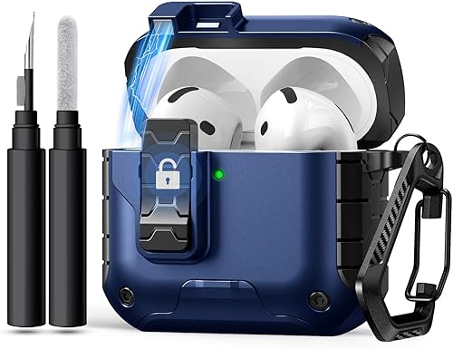 Vista 12 de Funda para AirPods 4, Compatible con Apple AirPods de 4ª Generación Funda Cubierta con Bloqueo Seguro y Llavero y Kit de Limpieza, Funda Protectora