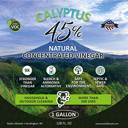 Calyptus 45% Pure Vinegar | 9x Stronger than Vinegar | 100% Natural Concentrated Cleaner | Home, Outdoor, and Garden Use | 450 Grain | Industrial Strength | Bleach and Ammonia Alternative | 4 Gallon
