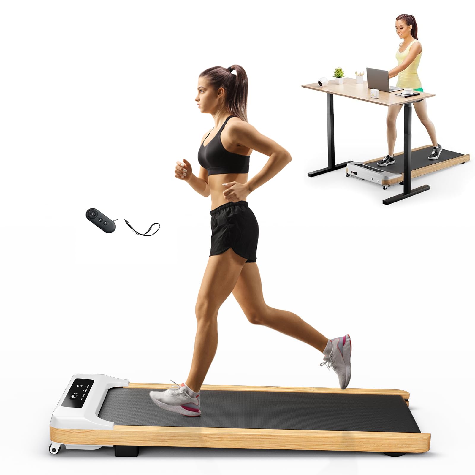 COSTWAY Walking Pad Treadmill, 2.25HP Under Desk Treadmill with Remote Control, Built-in LED Display, 15 Preset Programs and 7-Layer Running Belt, Compact Walking Jogging Machine for Home Office