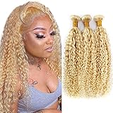 22 24 26 inch P27/613 Bundles Human Hair Honey Blonde Bundles 613 Kinky Curly Human Hair 3 Bundles Brazilian Remy Blonde Curly Bundle Two Tone 27 Honey Blonde and 613 Highlight Bundle Human Hair Weave