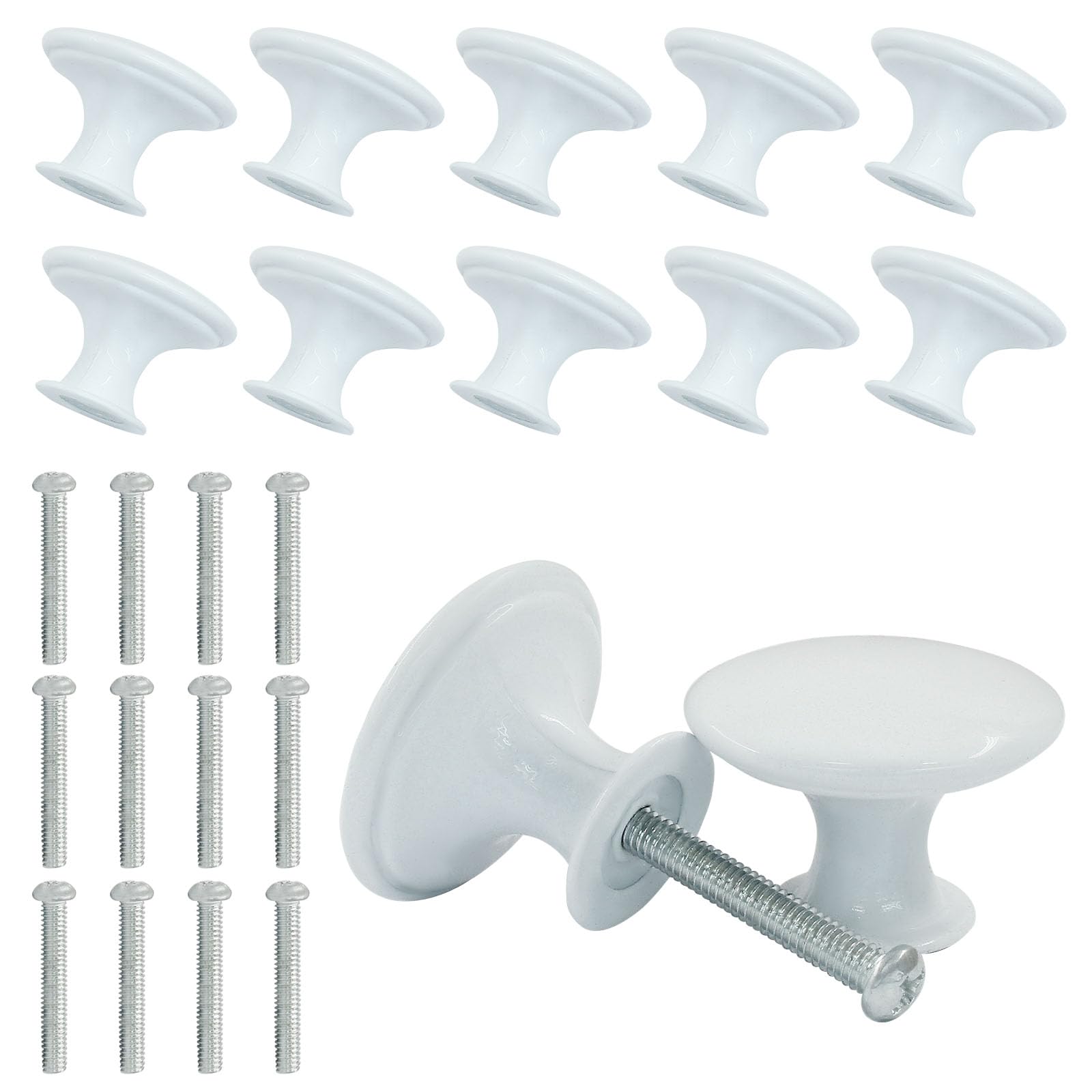 Cjueiom 12Pcs White Kitchen Cabinet Knobs, 30mm Round