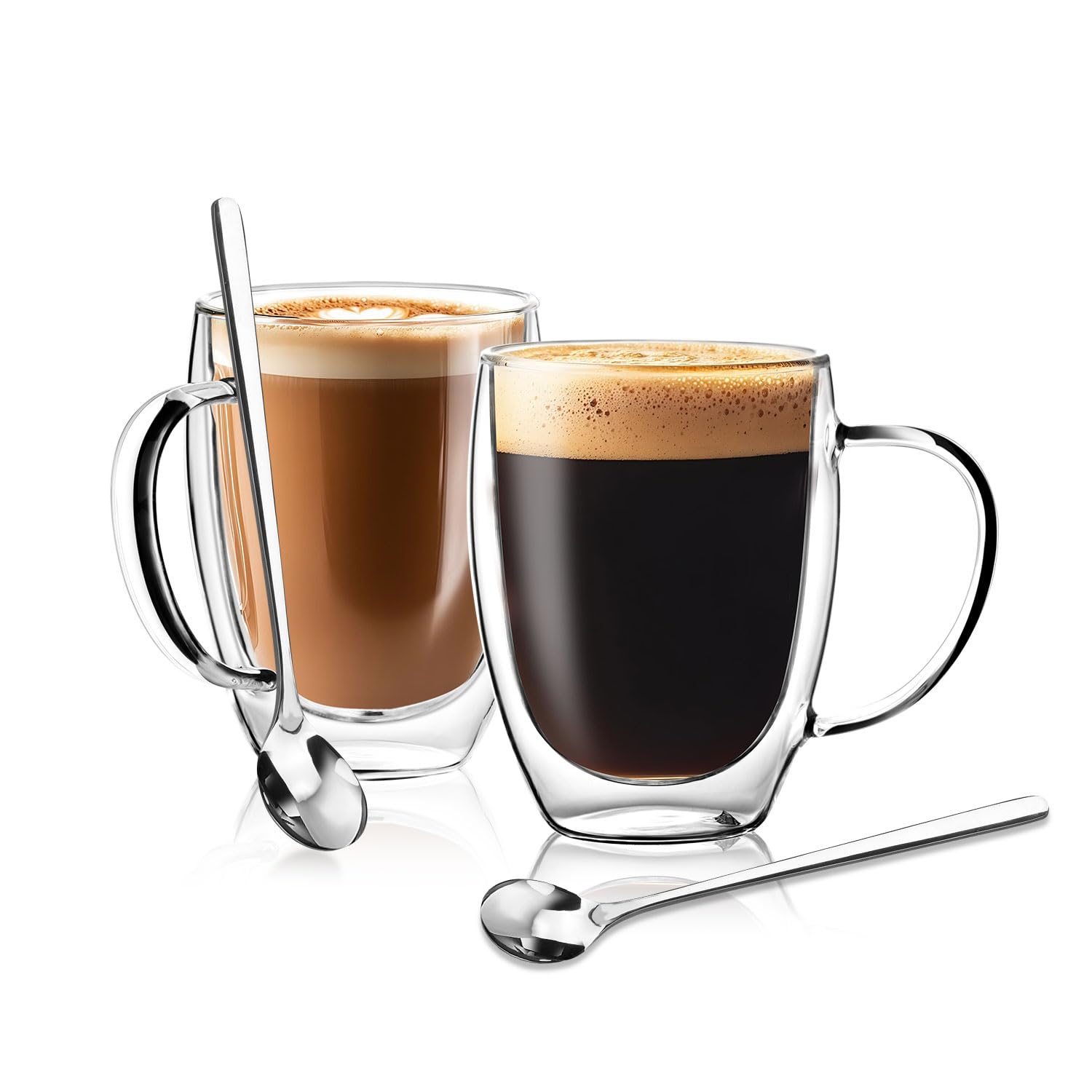 GOROGILE Double Wall Glass Coffee Mugs 12 OZ Clear Coffee Cup With Handle Insulated Coffee Mugs Set of