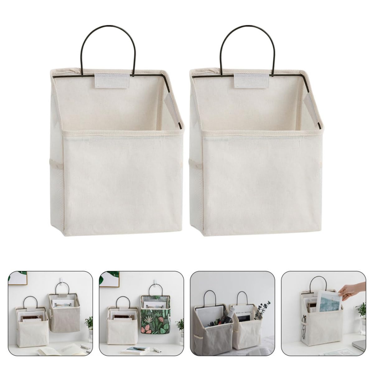 Didiseaon Organizzatore da Appendere di Cotone Bianco Tasche Laterali 2 Pezzi e Tasca Principale Ampia per Porta per Casa e Ufficio