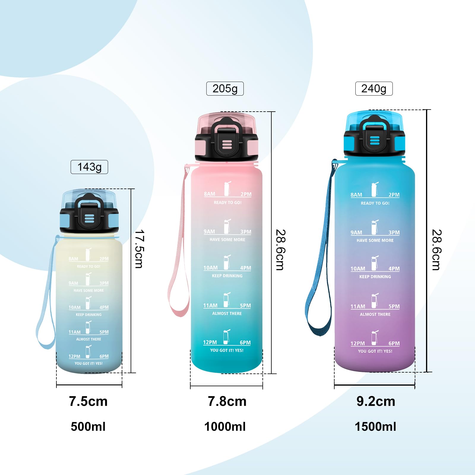 JAPORIA Borraccia 500ml, Borraccia con Cannuccia, Antigoccia, Bottiglia Acqua Motivazionale con Indicatore del Tempo, per Ufficio, Lavoro, Yoga