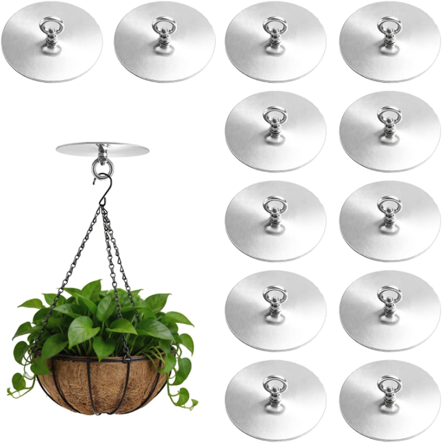 12 Pcs Stainless Steel Self Adhesive Ceiling Hooks with Eye Hooks（Square）