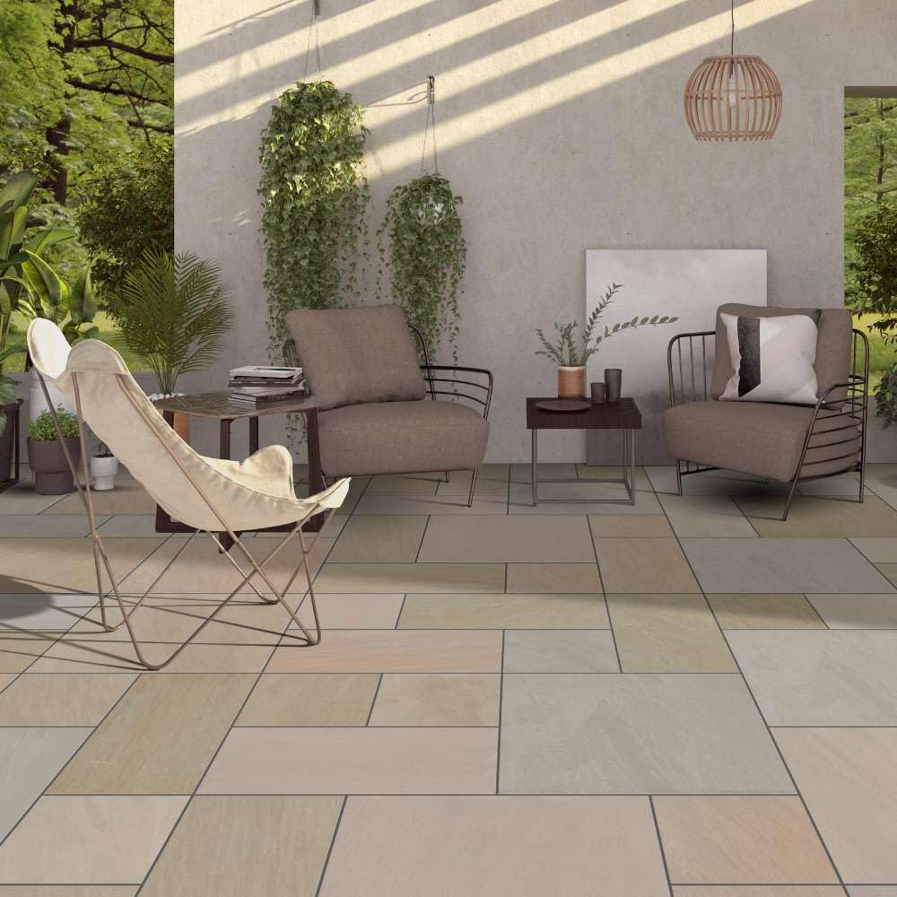 Stonewise Green Raj Outdoor Porcelain Paving Sample 150X150x20mm – Sample For Landscaping & Outdoor Design