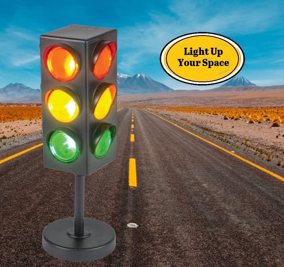 Miniatura 2 de Lámpara de semáforo con base mini lámpara de parada, parpadeante. Plástico negro. Decoración de pared para habitación de niños (10.5 pulgadas)