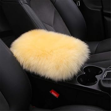 Cozy Australia Pure Wool Car Armrest Cover Soft Center Console Armrest Pad Cover for Women/Girls/Ladies,Universal Fit Fluzzy Wool Car AccesoriesYellow