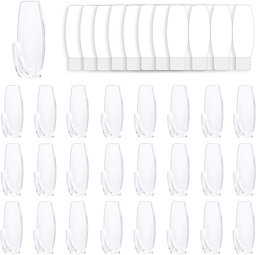 25 ganchos de pared grandes para colgar resistentes, con 32 tiras extraíbles, ganchos transparentes para colgar, ganchos utilitarios sin daños con