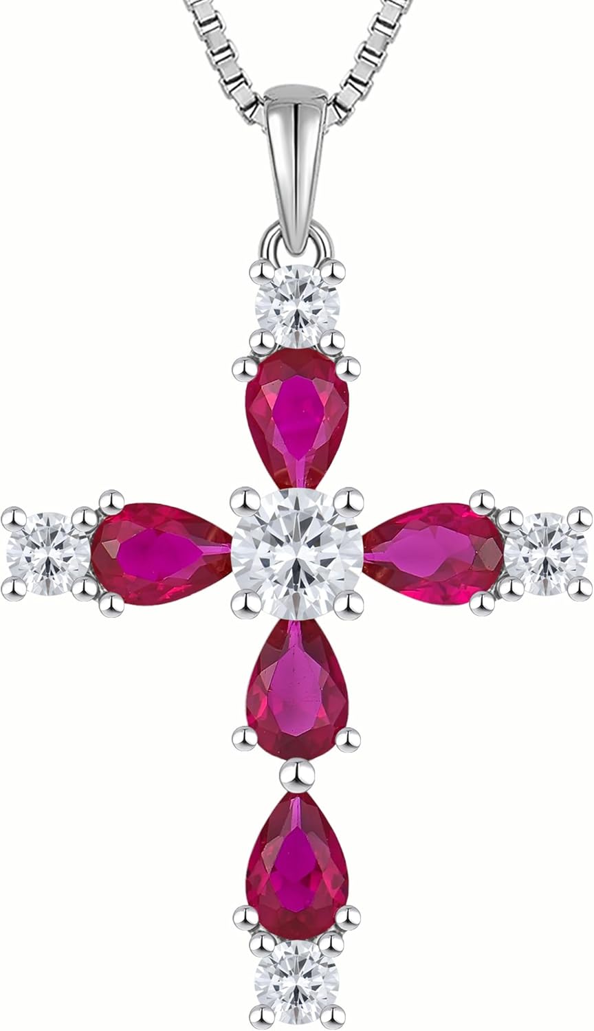 YL Cross Necklace for Women 925 Sterling Silver Halo Gemstone Pendant Birthstone Religious Jewelry for Mom