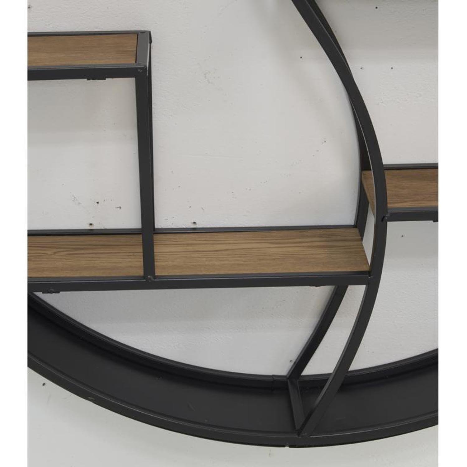 AUBRY GASPARD - Étagère Murale Ronde Métal et Bois Médium - 6 Étagères - Ø 80 cm x Profondeur 12 cm - Noir Naturel - Livrée Montée - Poids 6 kg - Idéale Salon/Bureau - Design Moderne