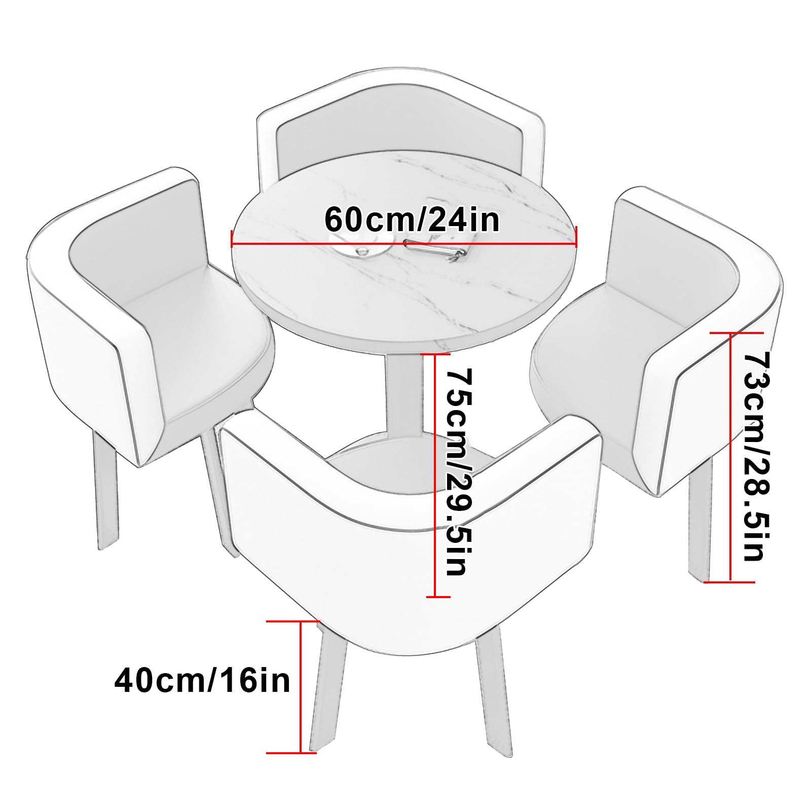 Set di 4 pezzi tavolo da pranzo – moderno tavolo da ricevimento e sedia combo per casa, soggiorno, balcone, bar, sala pausa, elegante e funzionale Möbel für Esszimmer