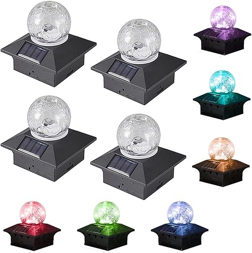 Luces solares para tapa de poste con 2 modos de luz, luces de poste de valla alimentadas por energía solar con lámpara de bola de vidrio agrietado,
