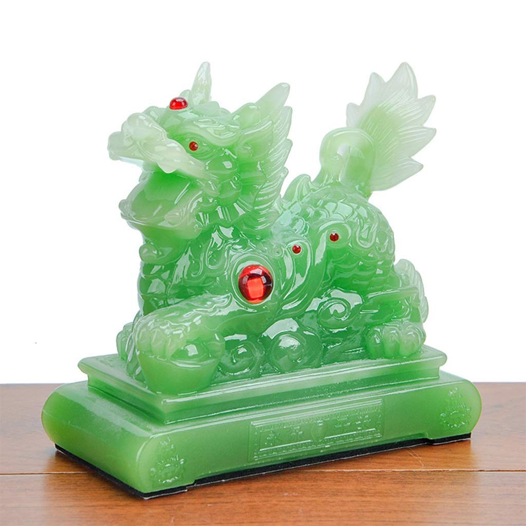 Ornamenti Feng Shui Statue Cinesi qilin/Chi Lin Kylin Resina Giada Pietra Decorazione Accessori Figurine, Ufficio Domestico e Decorazione Auto Regalo ricchezza buona Fortuna Scultura