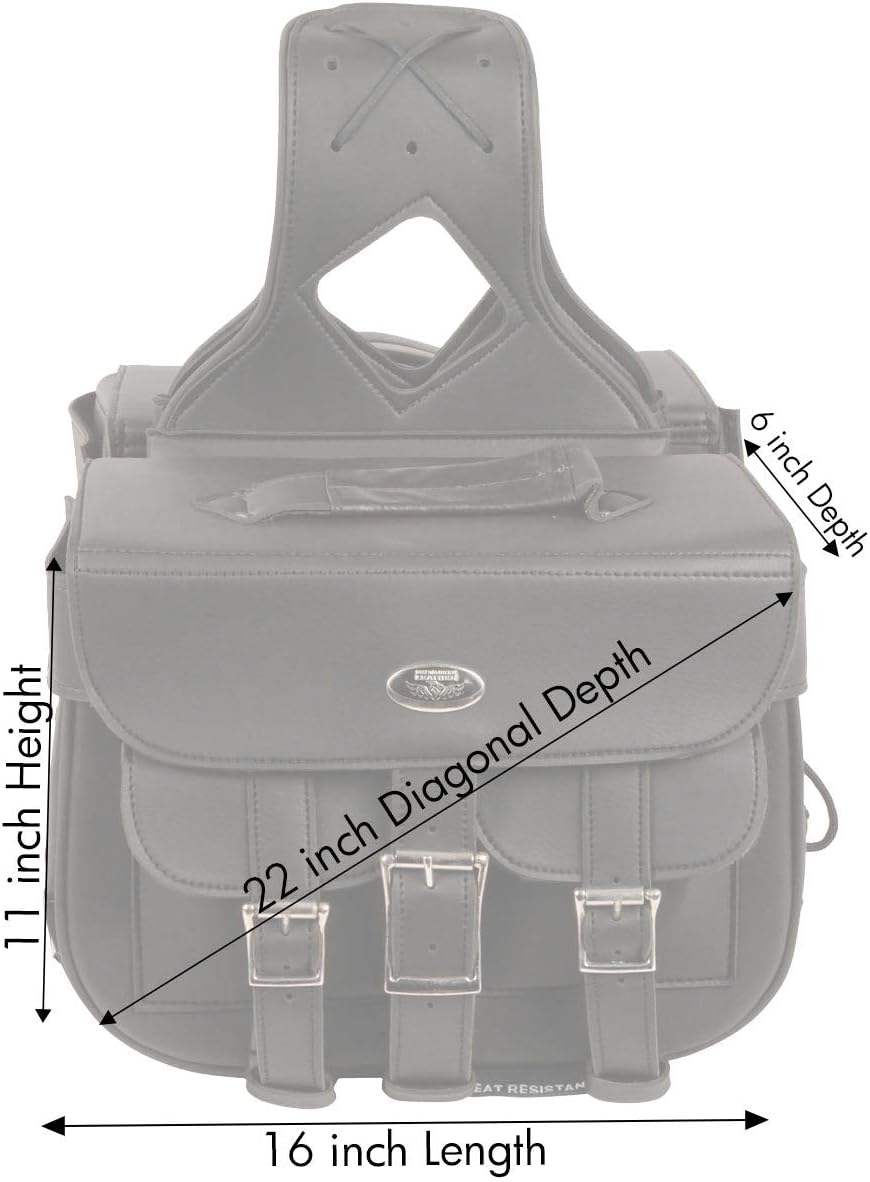 Milwaukee Leather SH67001ZB Black Straight Drop Zip-Off Triple Strap PVC Throw Over Saddlebags - One Size