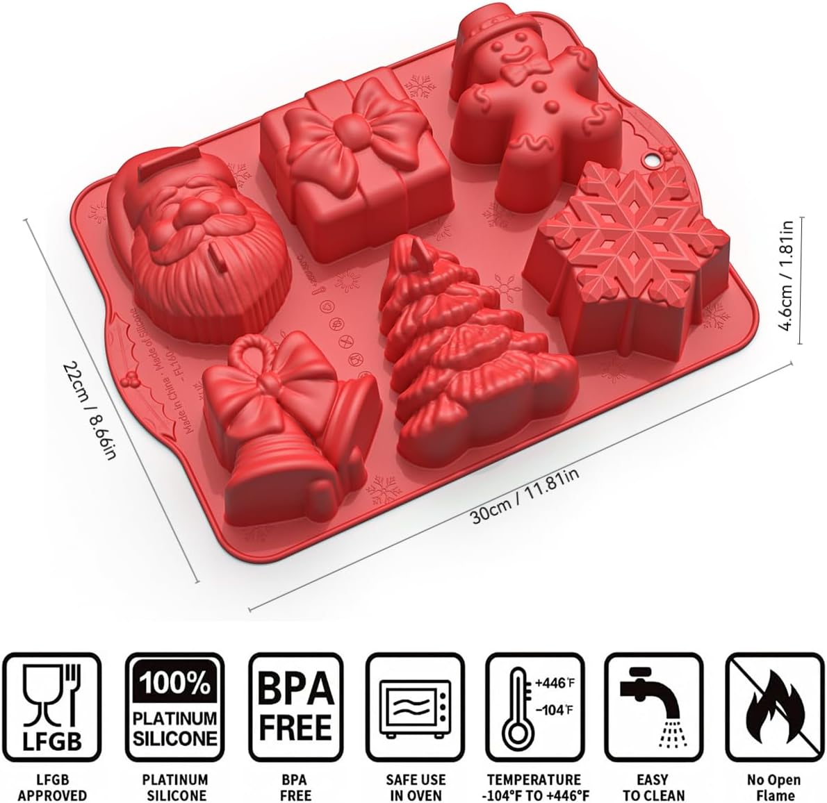 3D Christmas Silicone Molds, Large Size Xmas Baking Mold with Scraper for Cakes, Handmade Soap, Chocolate, Jello, Candy and Candles