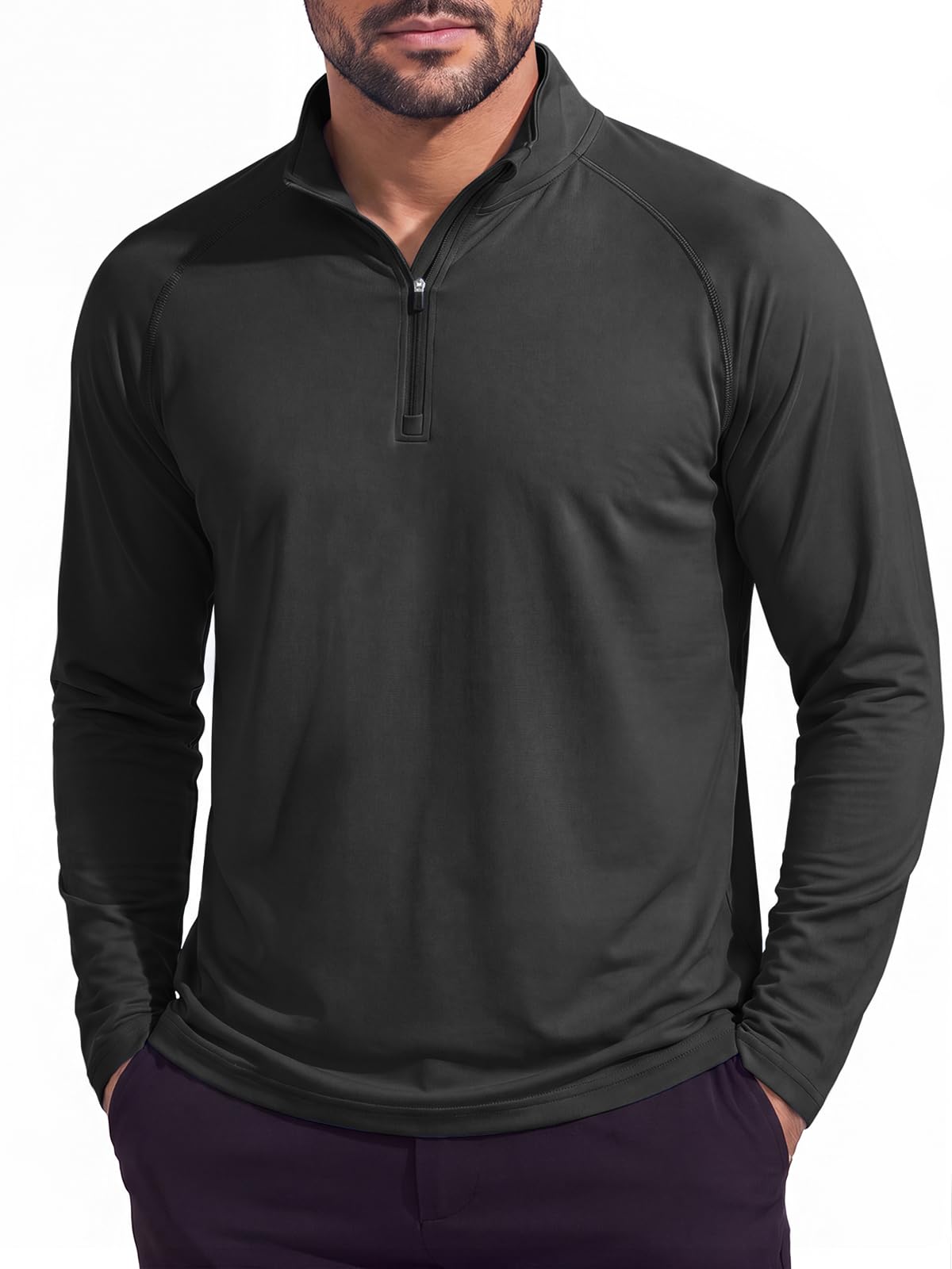 UPF 50+ Mens Long Sleeve Workout Sun Protection 1/4 Zip Shirts