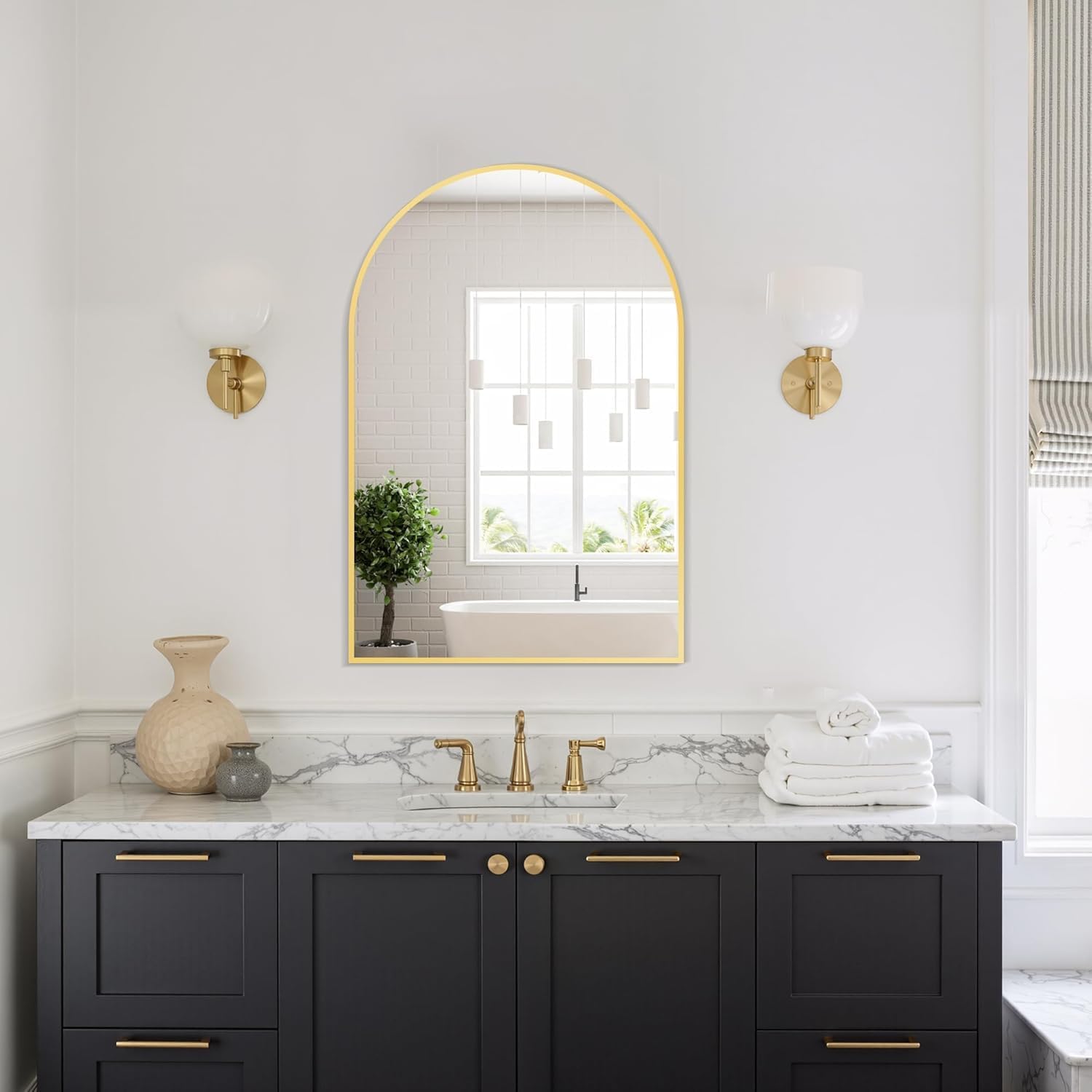 Bathroom Mirrors for Over Sink, 20"x30" Arched Mirror for Wall, Metal Black Framed Mirrors Modern Vanity Mirror for Bathroom Living Room, Bedroom and Entryway, Gold - Image 3