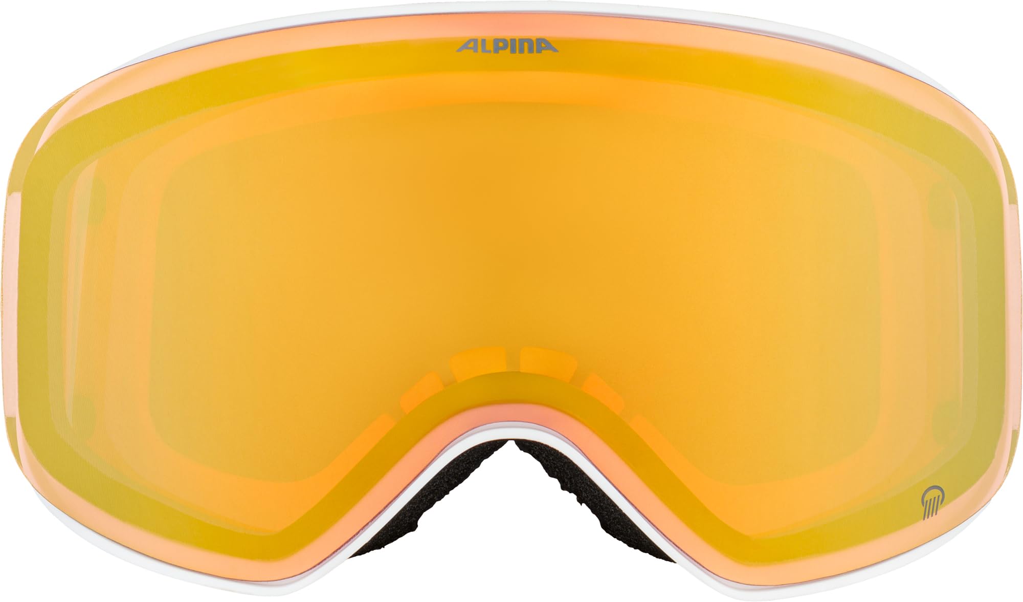 ALPINA Slope Q – stylowe gogle narciarskie dla kobiet i mężczyzn, odporne na zaparowanie, efektywna cyrkulacja powietrza, lustrzana szyba, kolor biało-złoty matowy