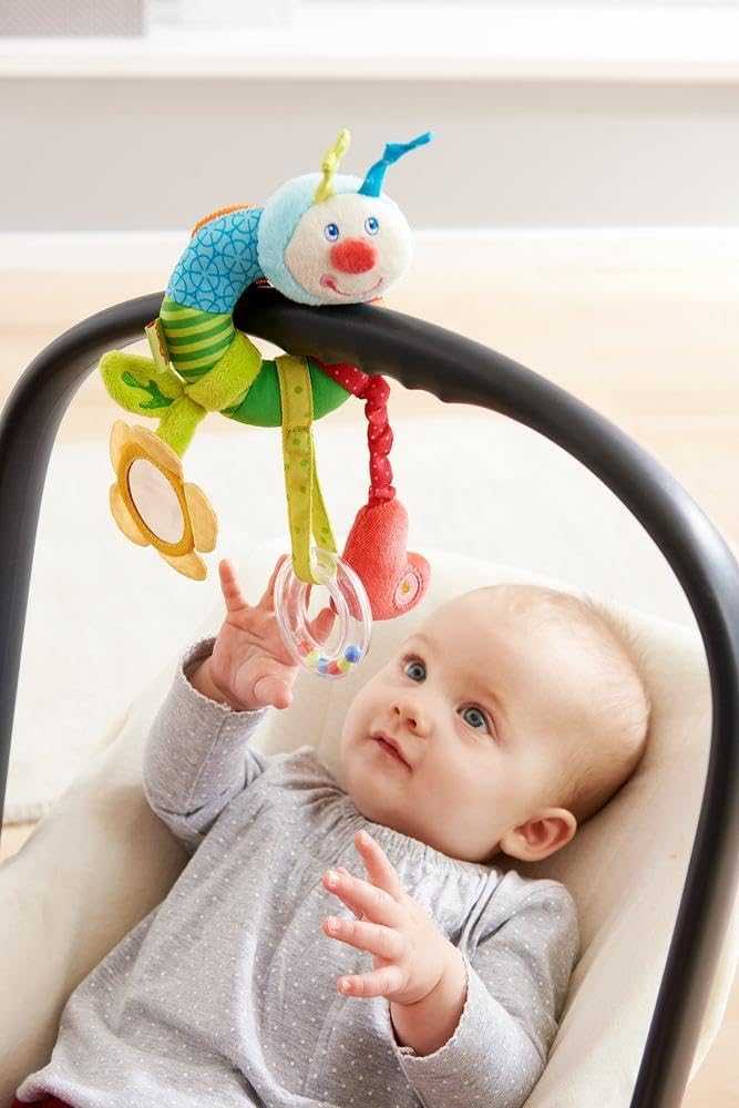 HABA Clutching Figure Rainbow Worm - Machine Washable Plush Ring with Dangling Elements for 6 Months +